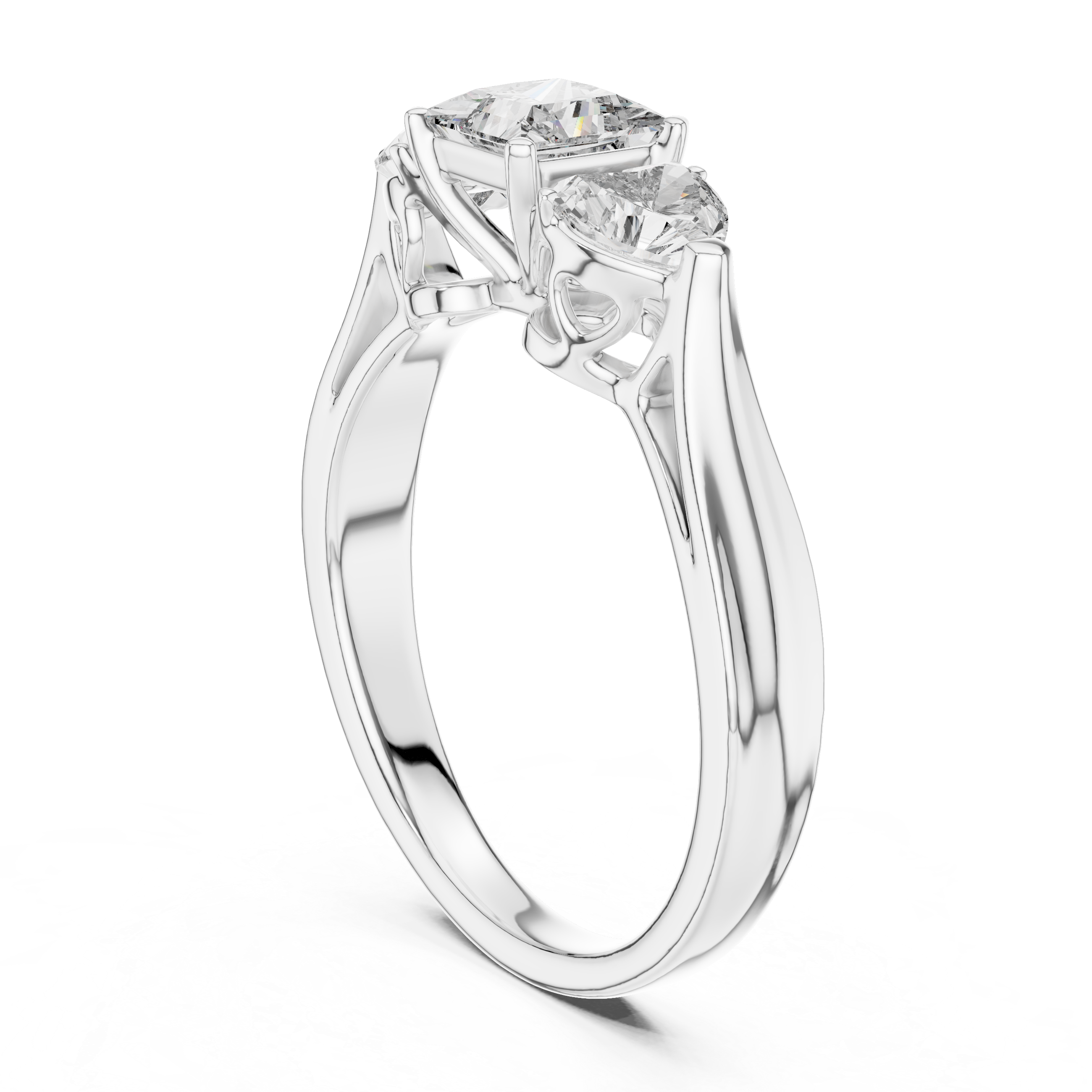 Diamond ring with a clear gemstone on a white background